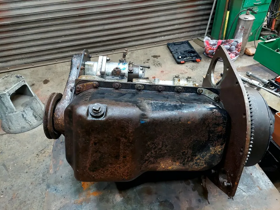 Engine sump ready for removal and cleaning
