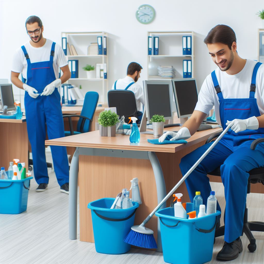 Janitors cleaning and office
