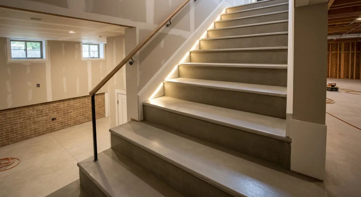 Interior basement concrete stairs