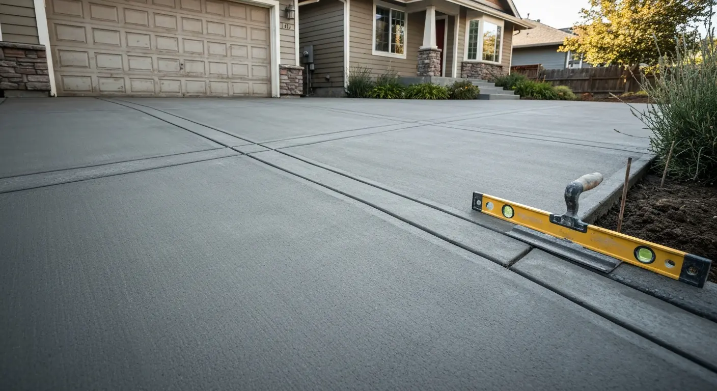 Completed concrete driveway