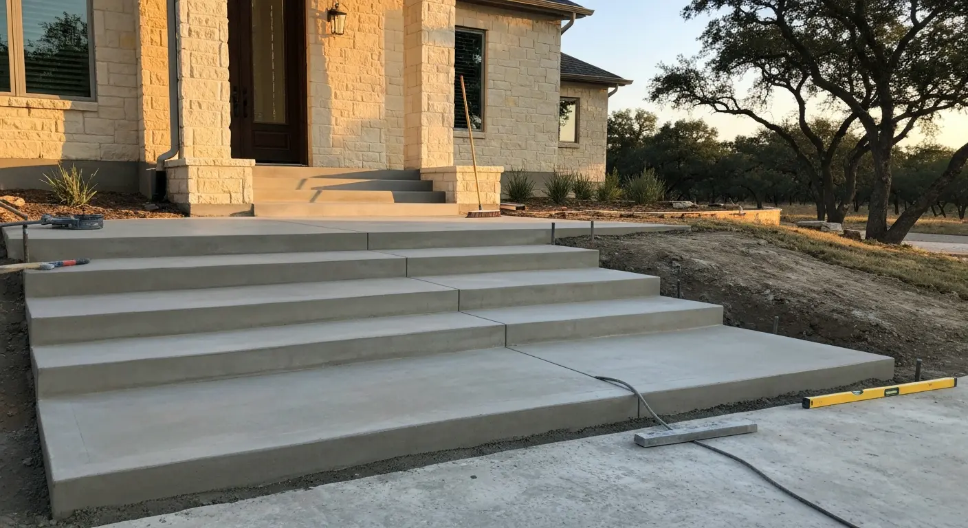 Residential front entry concrete stairs