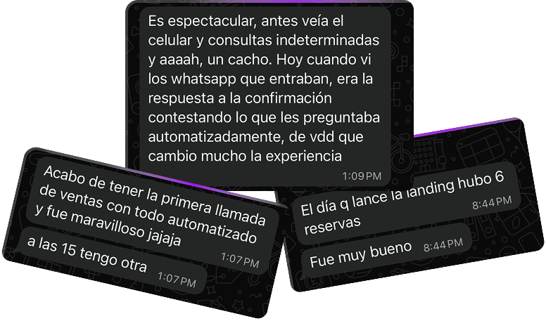 Mensajes de WhatsApp de clientes celebrando los resultados