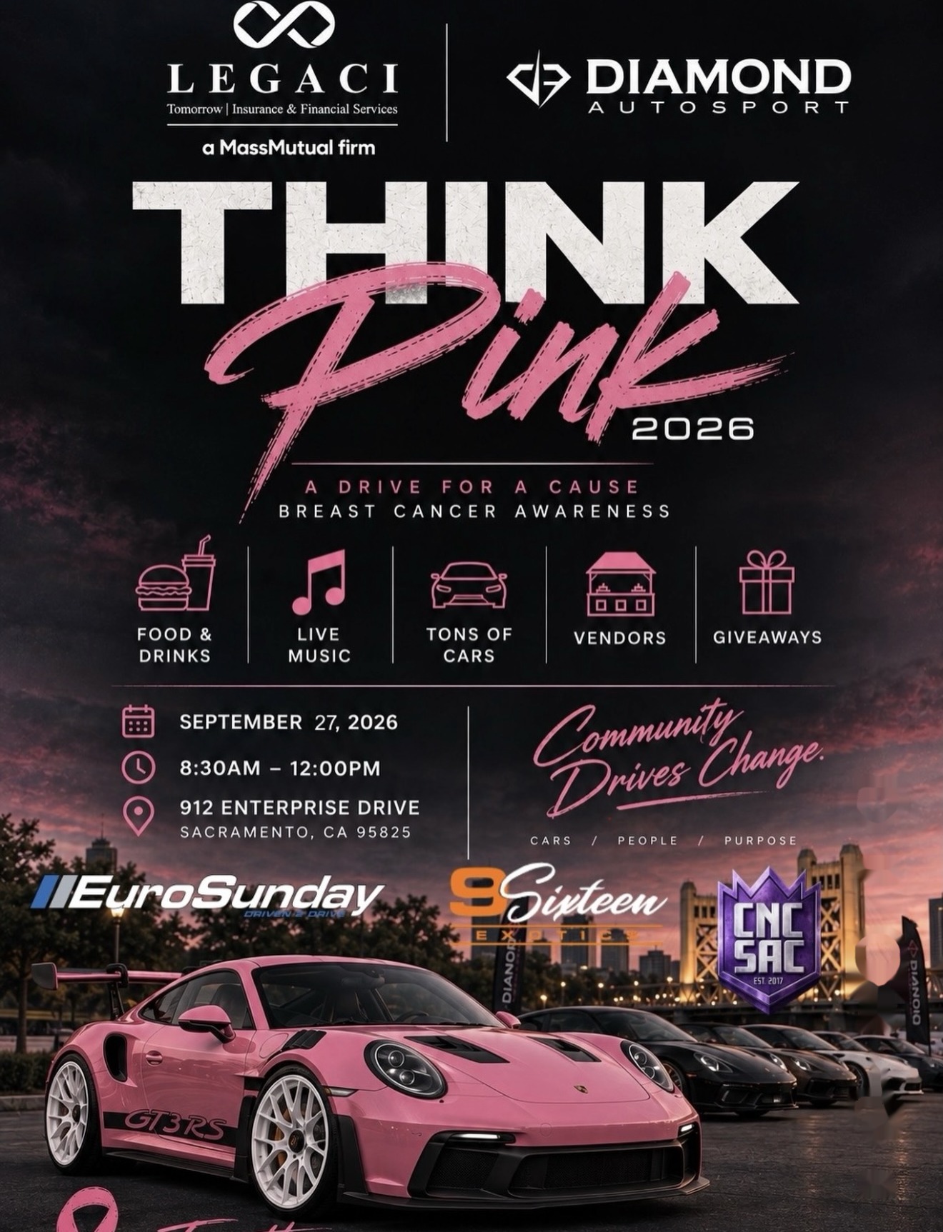 Think Pink 2026 charity car show flyer