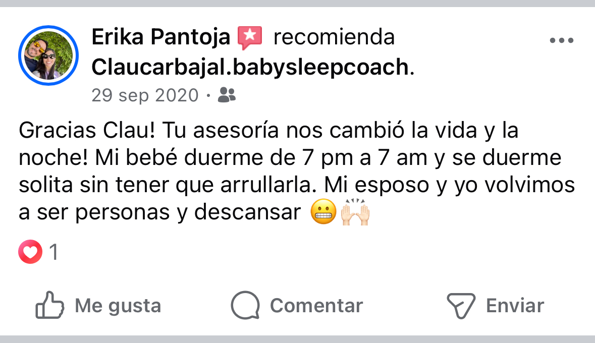 Recomendación en Facebook: su bebé duerme de 7 pm a 7 am y se duerme solita sin arrullarla