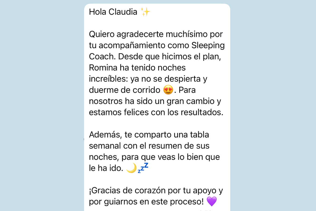 WhatsApp de una mamá: desde el plan, Romina ya no se despierta y duerme de corrido