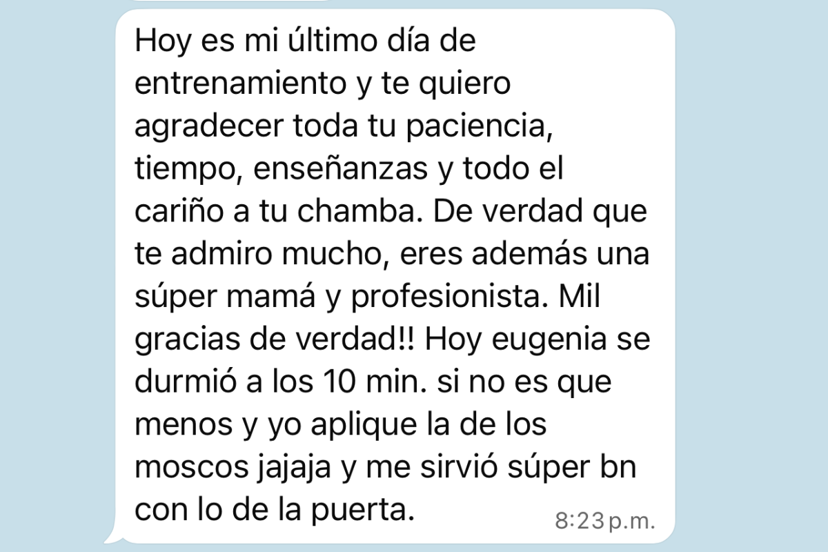 WhatsApp de una mamá: en su último día de entrenamiento, Eugenia se durmió en 10 minutos