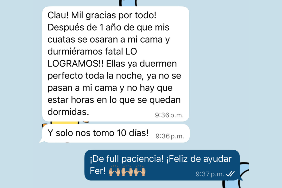 WhatsApp de una mamá: después de 1 año, sus gemelas ya duermen toda la noche y solo les tomó 10 días