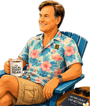 Cartoon of Dean Kwiatkoski relaxing in a beach chair at Delray Beach
