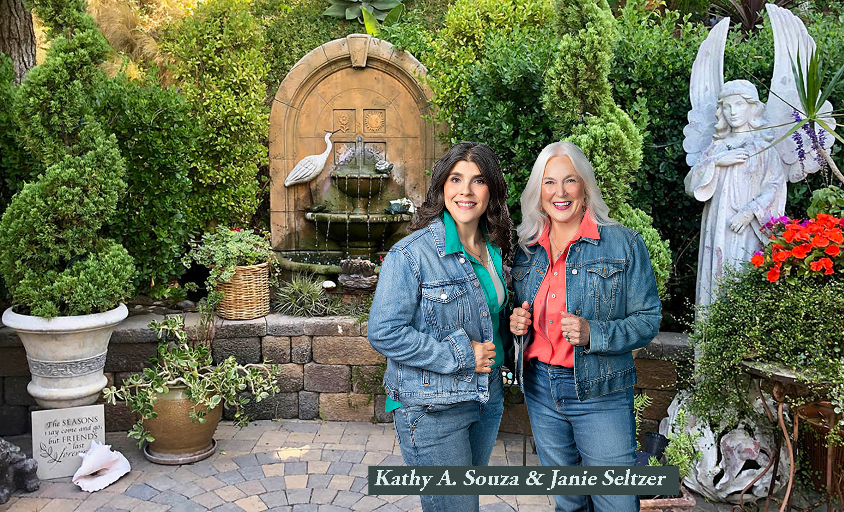 Kathy A. Souza and Janie Seltzer in the garden