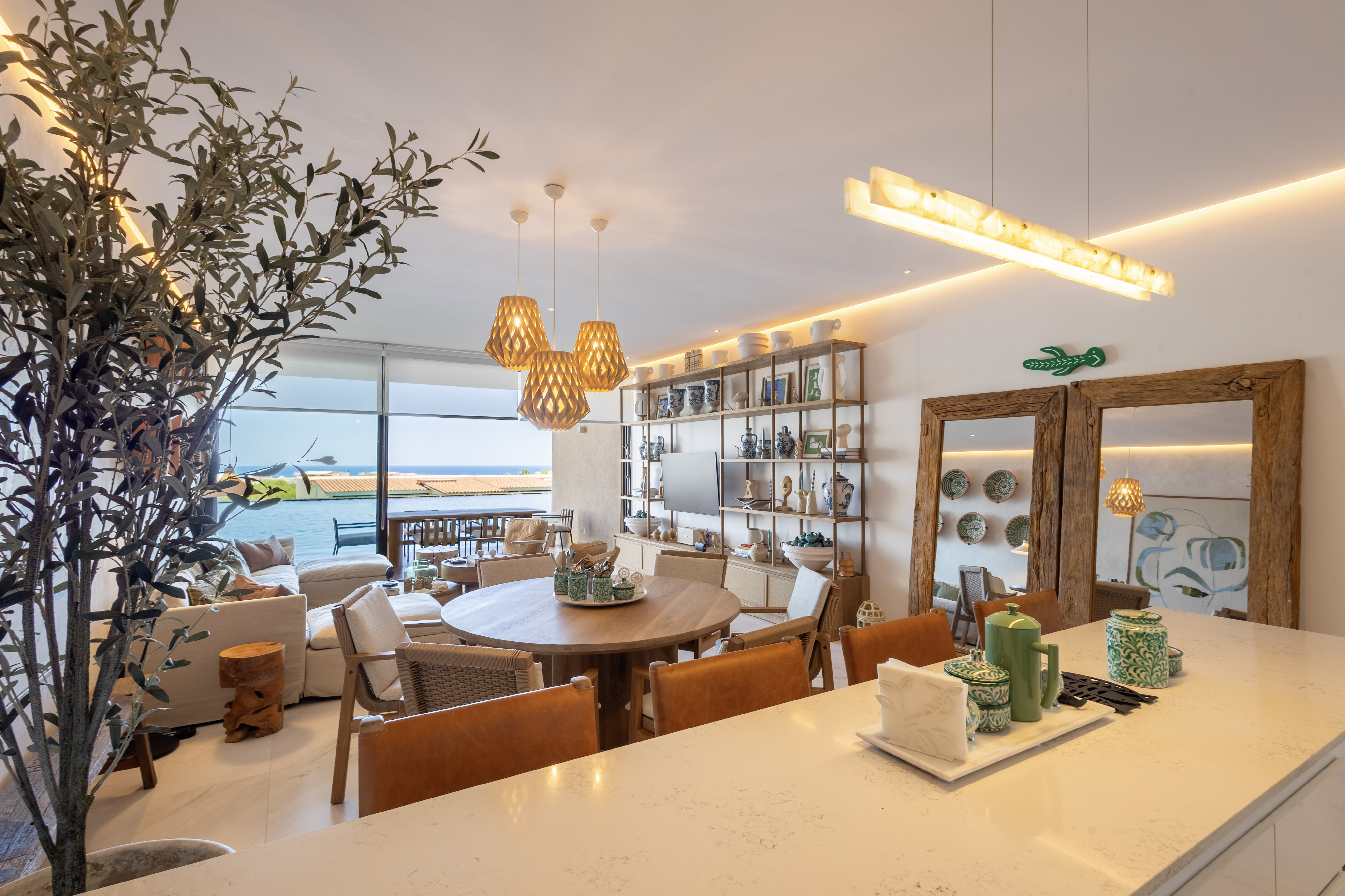 Kitchen and dining area with views