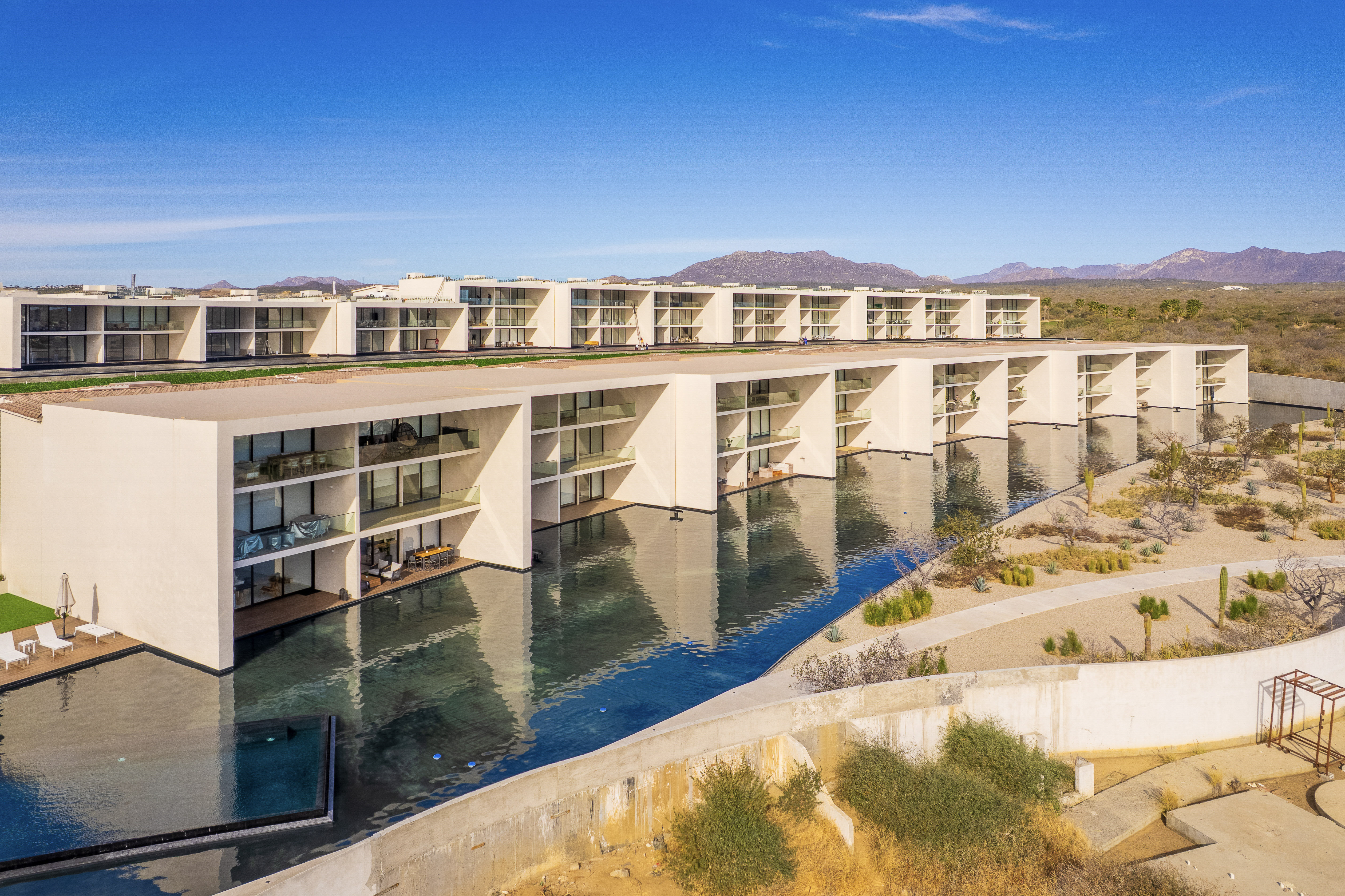 Aerial view of Cora Los Cabos building and pool