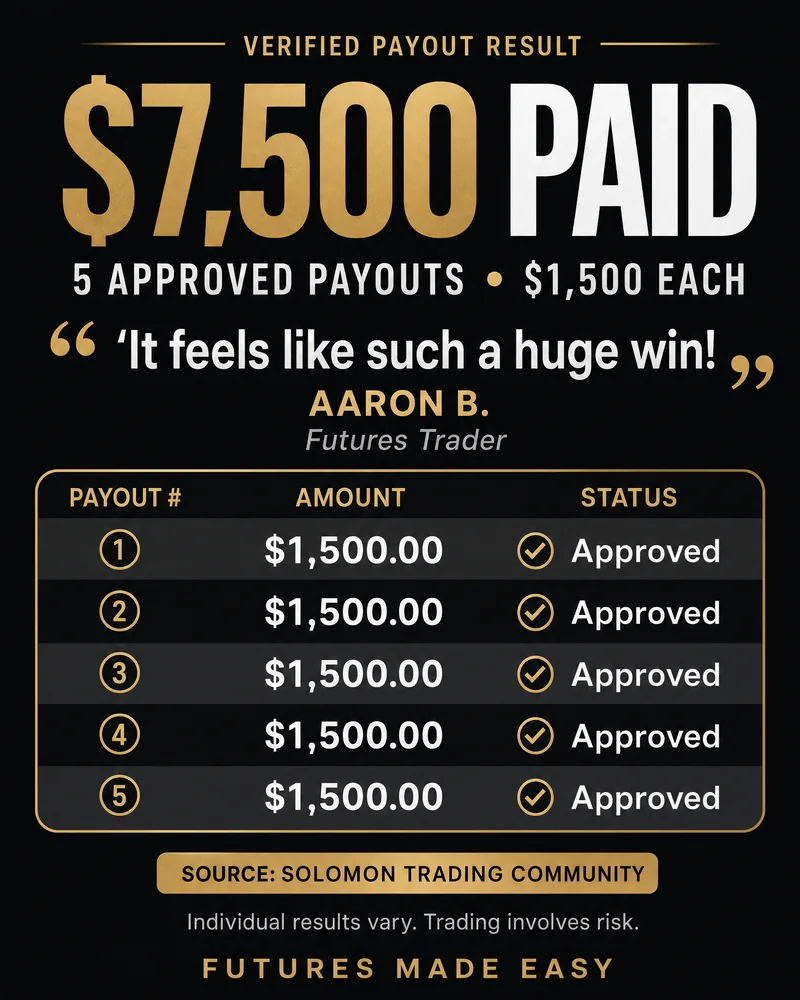 Verified payout result: $7,500 paid, 5 approved payouts, Aaron B.