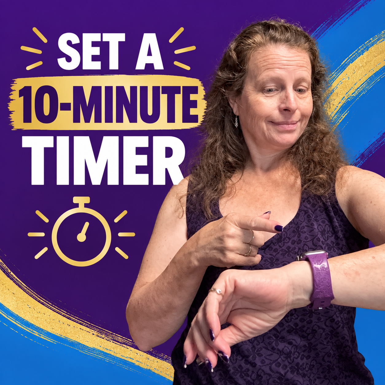 Katharine setting a ten-minute timer for a short after-meal walk.