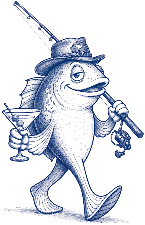 Fin, drawn in fine navy line work