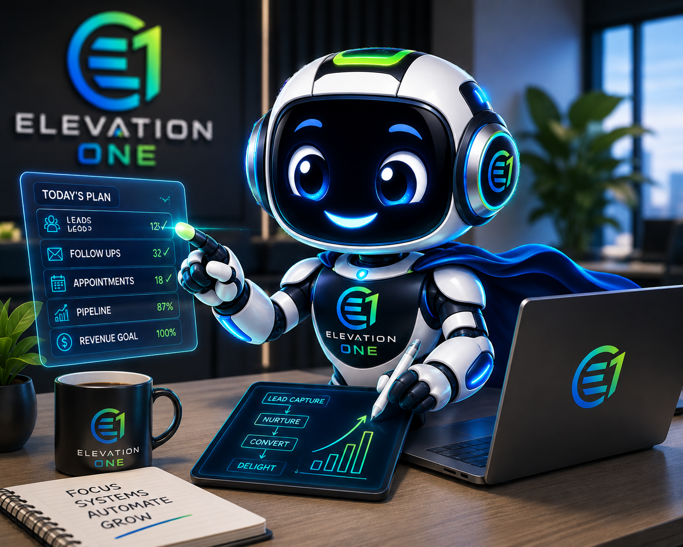The Elevation One assistant reviewing a daily plan of leads, follow-ups, appointments and pipeline