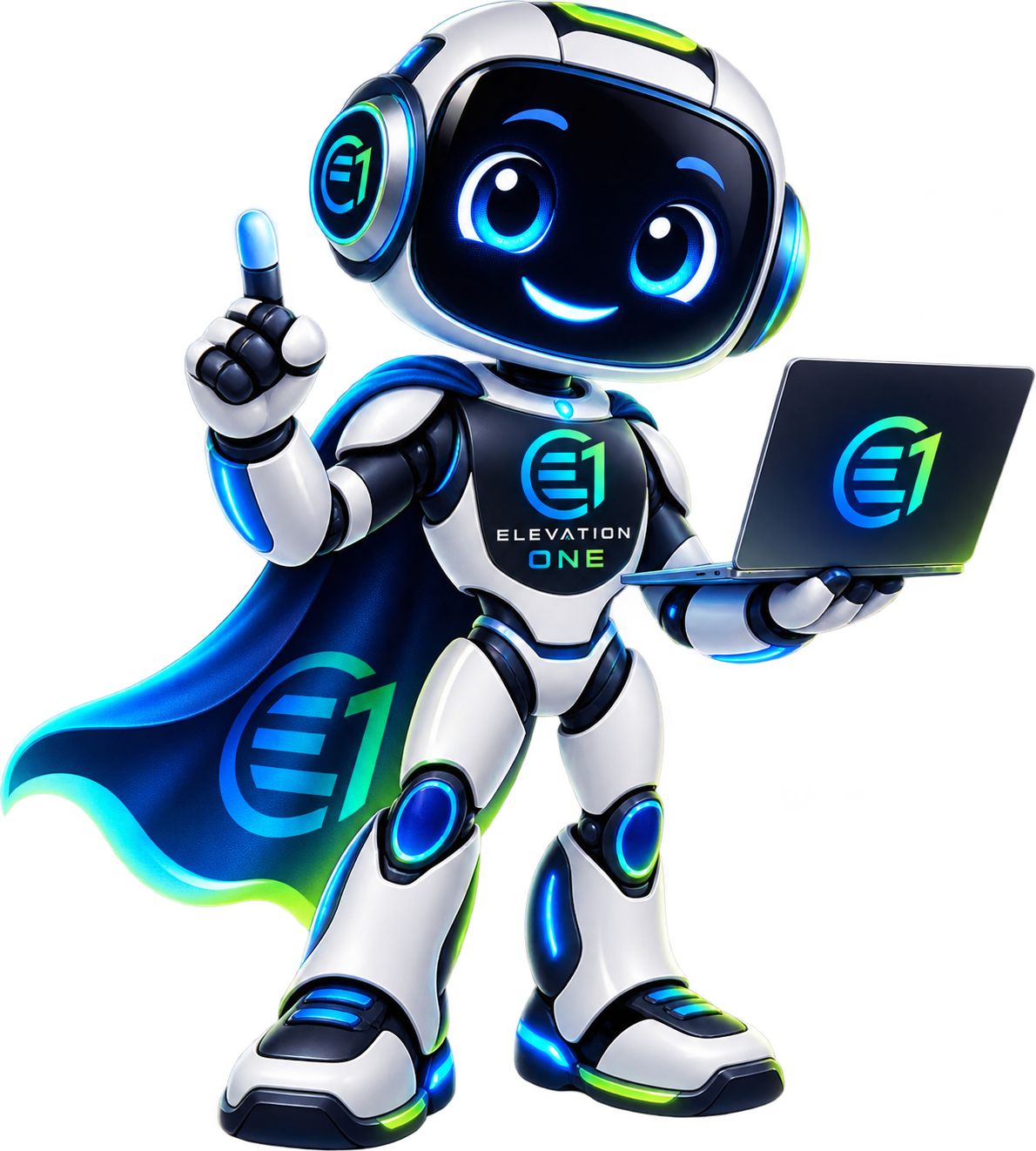 The Elevation One assistant holding a laptop