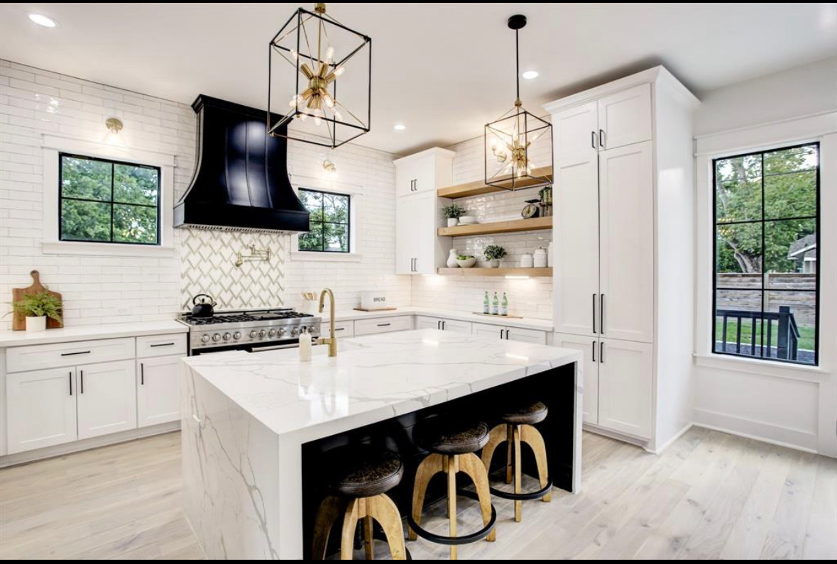 Custom kitchen with pendant lighting Houston