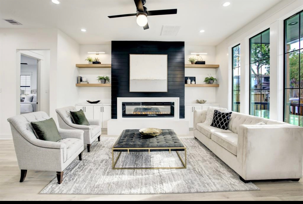 Custom home living room interior Houston