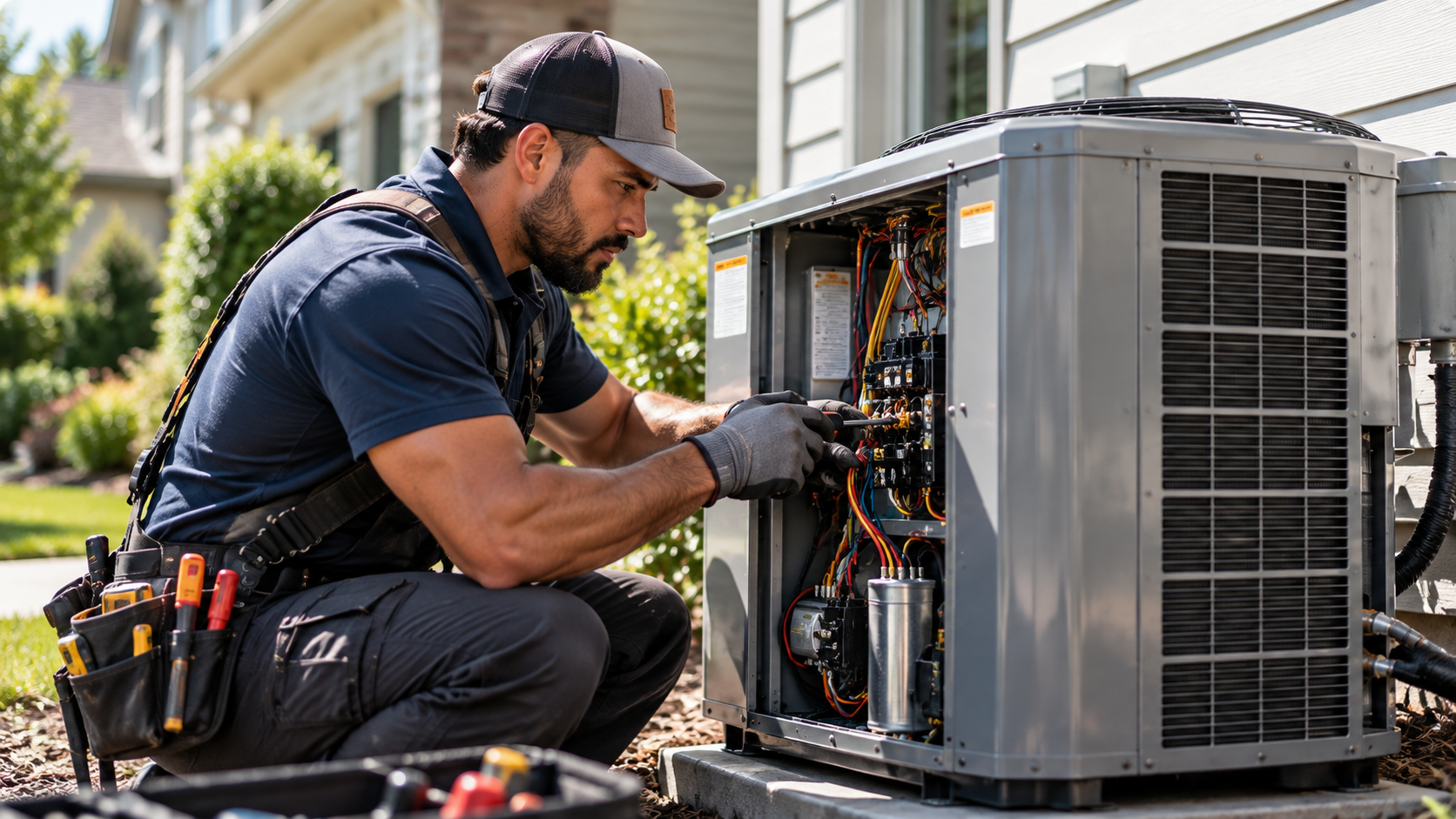 HVAC technician servicing residential equipment