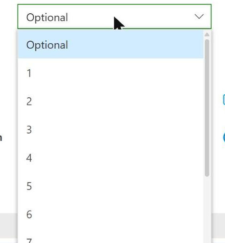 Select offers Optional, then the numbers. The list scrolls past 7 to 12