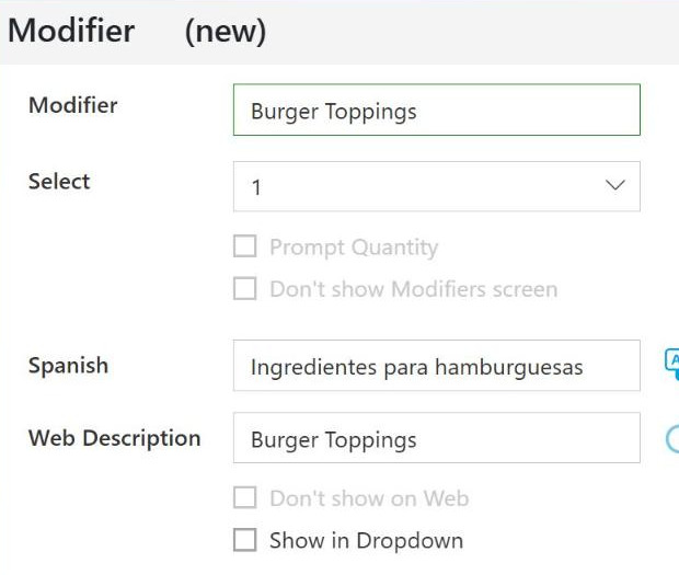 After the name is typed and you click away: the alternate language box translated, and Web Description filled with a copy of the name