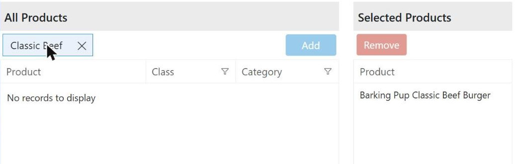 Searching for a product that is already attached: nothing on the left, and there it is on the right