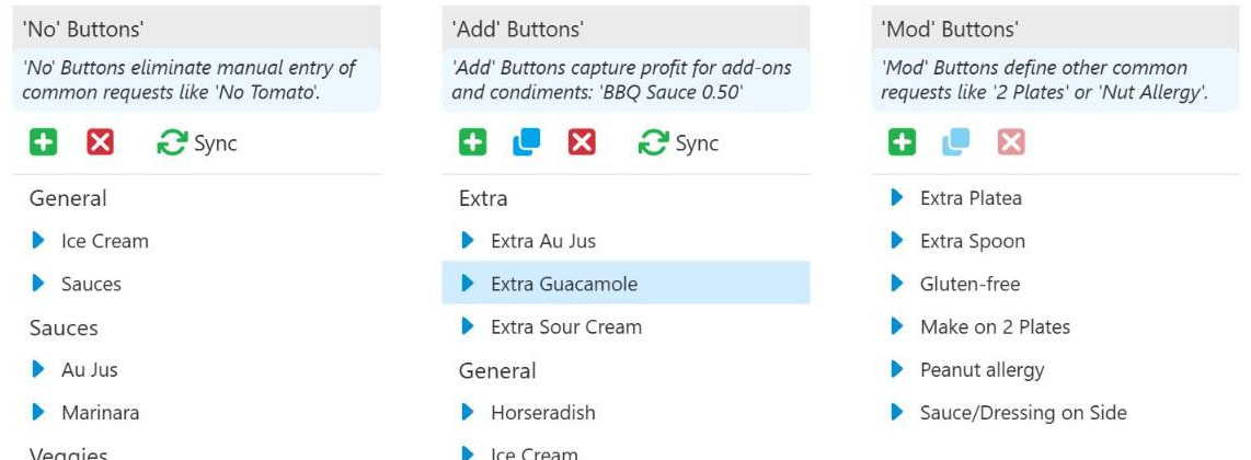 The three sets of generic buttons
