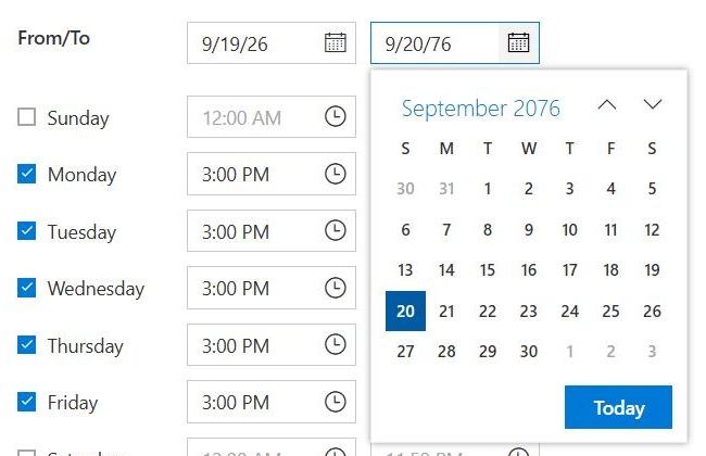 The calendar behind the To box. Click the month at the top to jump between months and years