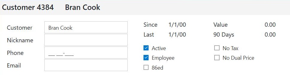 A staff member's customer record, with Employee already ticked