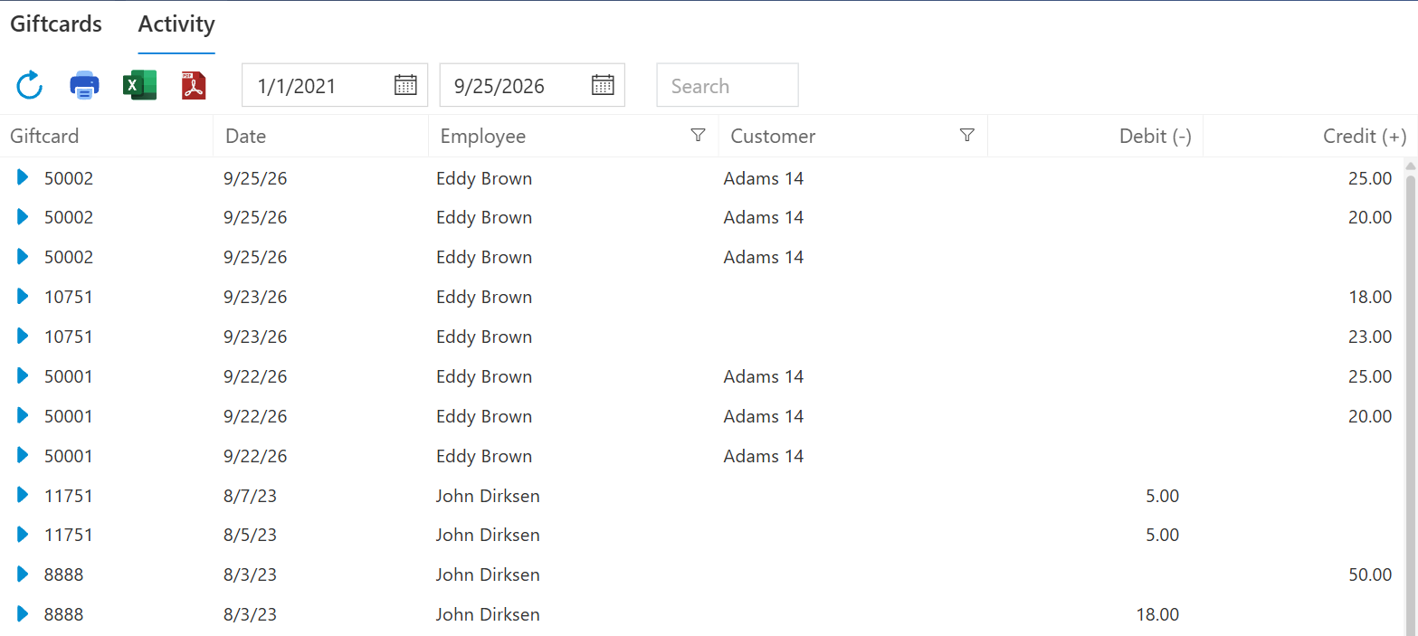 The Activity tab set from 1 January 2021 to today, newest movements at the top