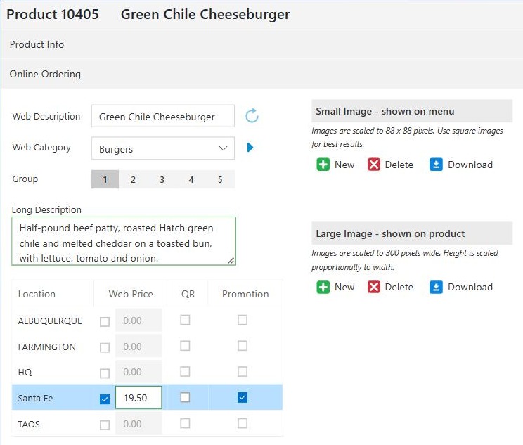 The Online Ordering section of a product, sold online at Santa Fe for 19.50 and featured as a promotion