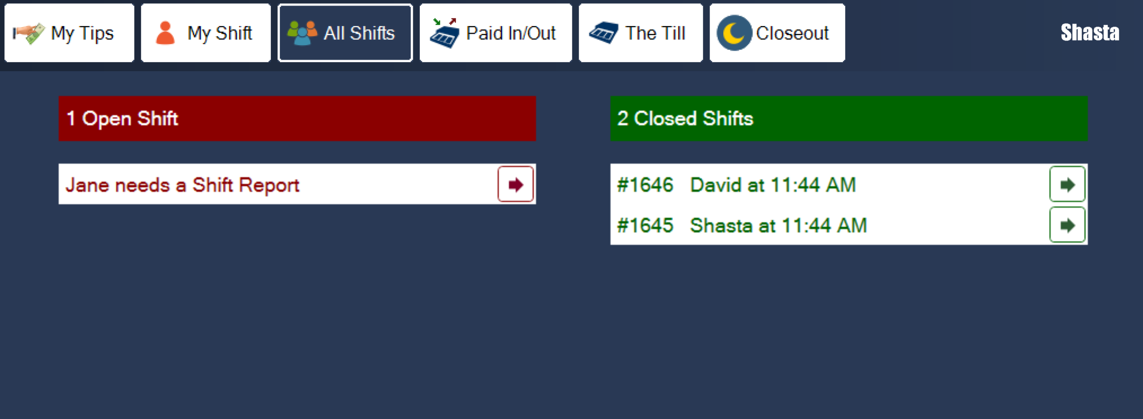 One open shift and two closed ones