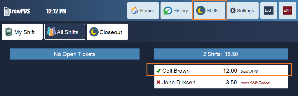 Colt's shift is complete. Tap his line to open it