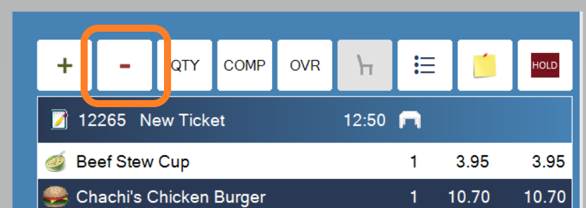 The Minus button, above the ticket beside +