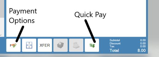Payment options on the left, Quick Pay on the right