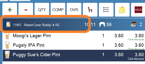 The customer's name in the ticket header