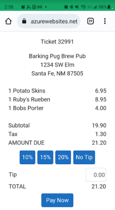 What the customer sees on their phone, with tip buttons