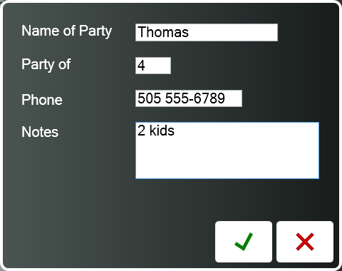Adding a party of four with a phone number to text