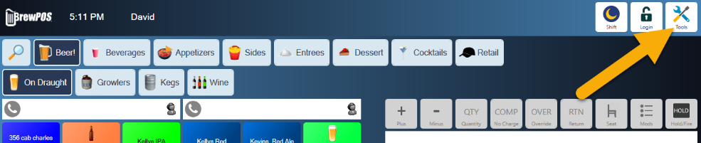 Tools, top right of the order screen