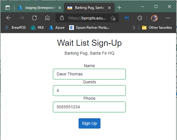 The sign-up page a customer sees