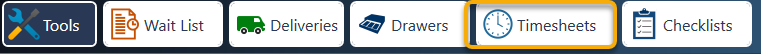 The Tools row with the Timesheets button