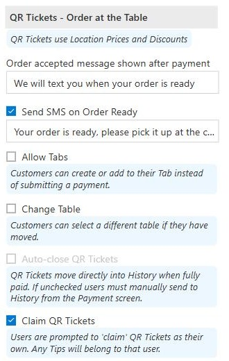 The QR Tickets column of the Configuration tab