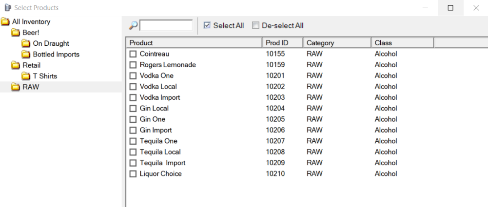The product list with the products that arrived ticked