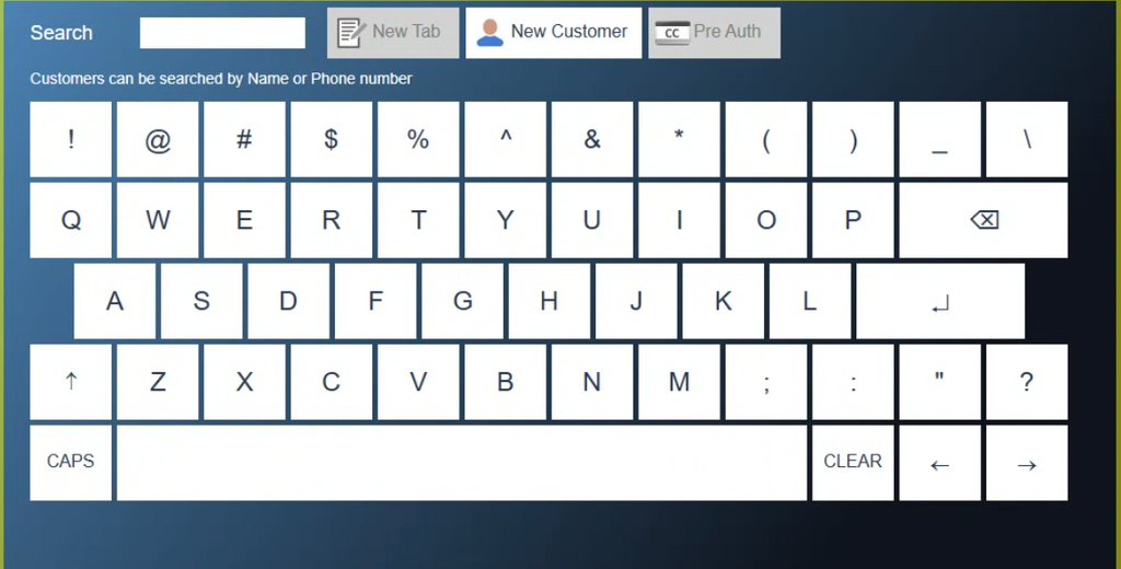 The customer screen that opens from New Tab