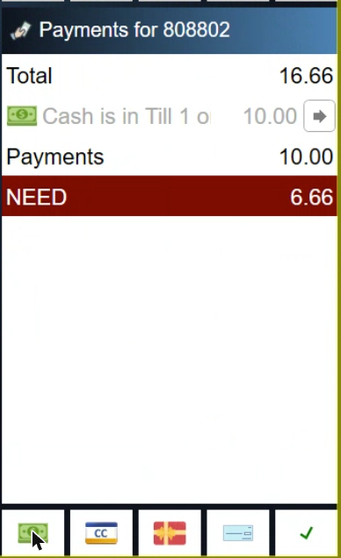 The payment window, with NEED showing what is still owed