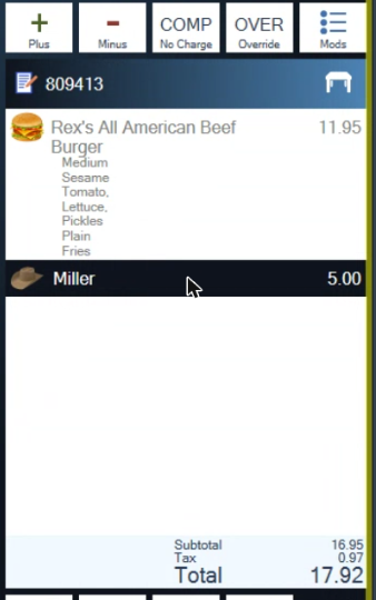 A ticket with the Miller line selected and Minus above it