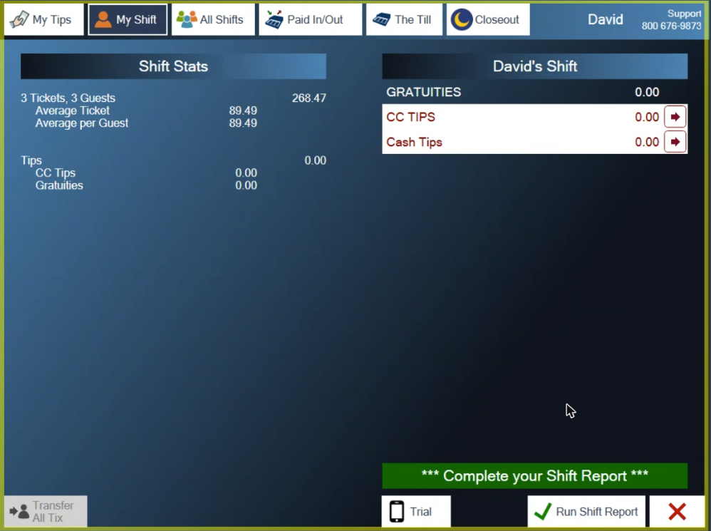 My Shift with no open tickets and Run Shift Report switched on