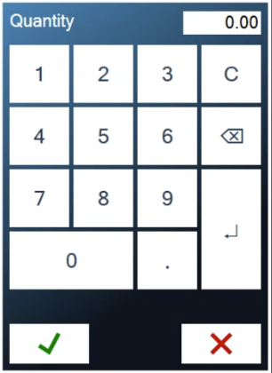 The Quantity keypad showing 0