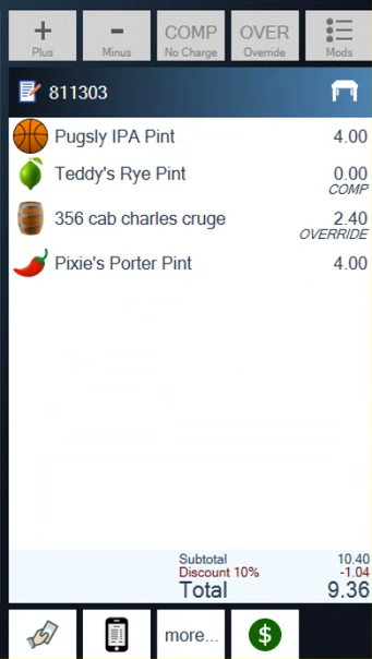 A ticket discount, shown above the total
