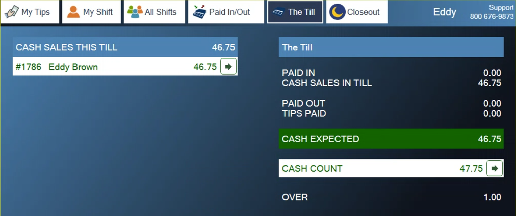 Cash Count is 1.00 more than Cash Expected